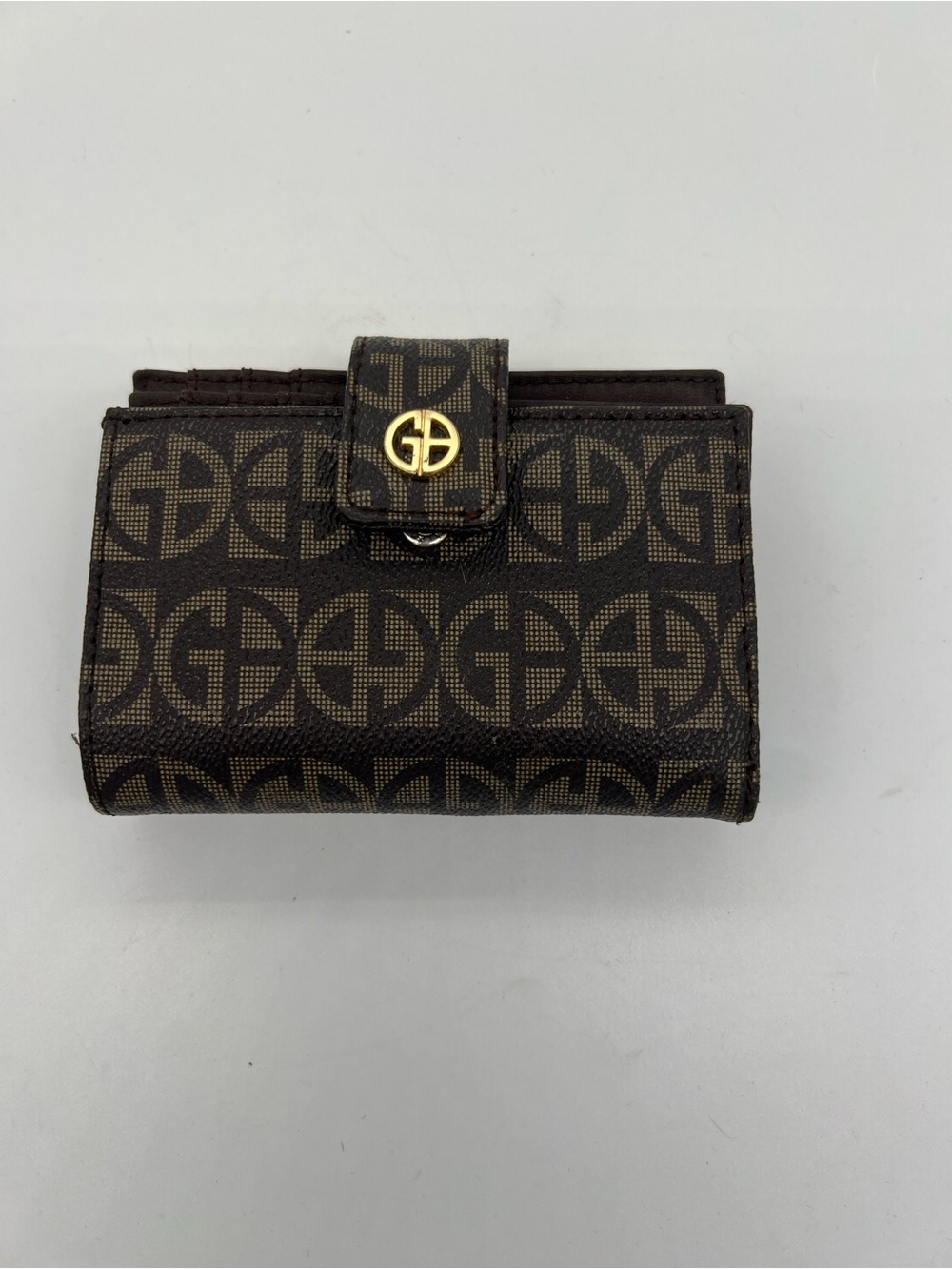 Giani Bernini leather Monogram Canvas Bi-Fold Wallet with Gold Logo